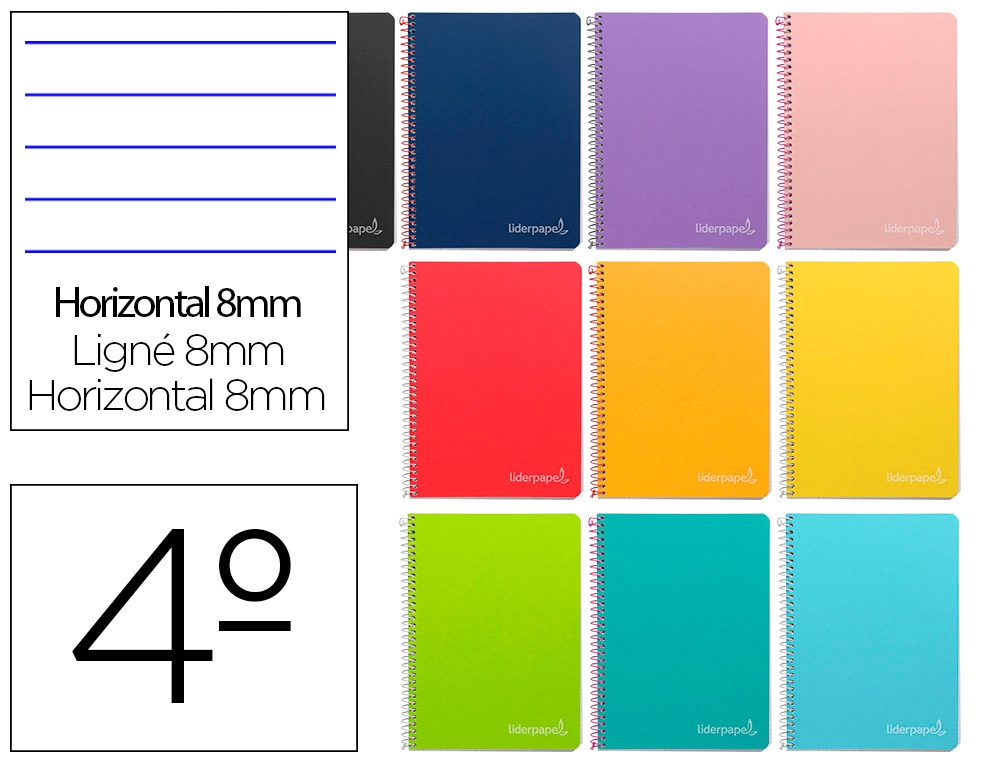 CUADERNO ESPIRAL LIDERPAPEL CUARTO WITTY TAPA DURA 80H 75GR RAYADO HORIZONTAL 8MM CON MARGEN COLORES SURTIDOS