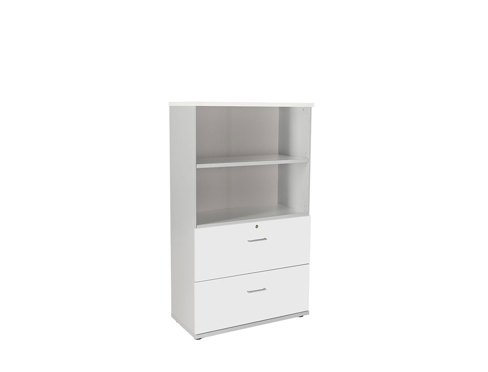 ARMARIO ROCADA CON UN ESTANTES Y DOS CAJONES INFERIORES SERIE STORE 156X90X45 CM ACABADO GRIS/BCO