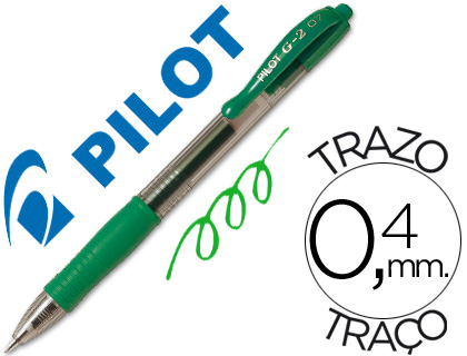 BOLIGRAFO PILOT G-2 VERDE TINTA GEL RETRACTIL SUJECION DE CAUCHO