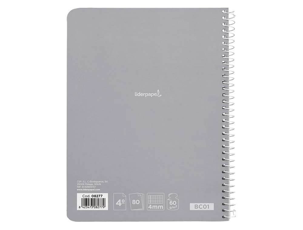 CUADERNO ESPIRAL LIDERPAPEL CUARTO SMART TAPA BLANDA 80H 60GR CUADRO 4MM CON MARGEN COLORES SURTIDOS
