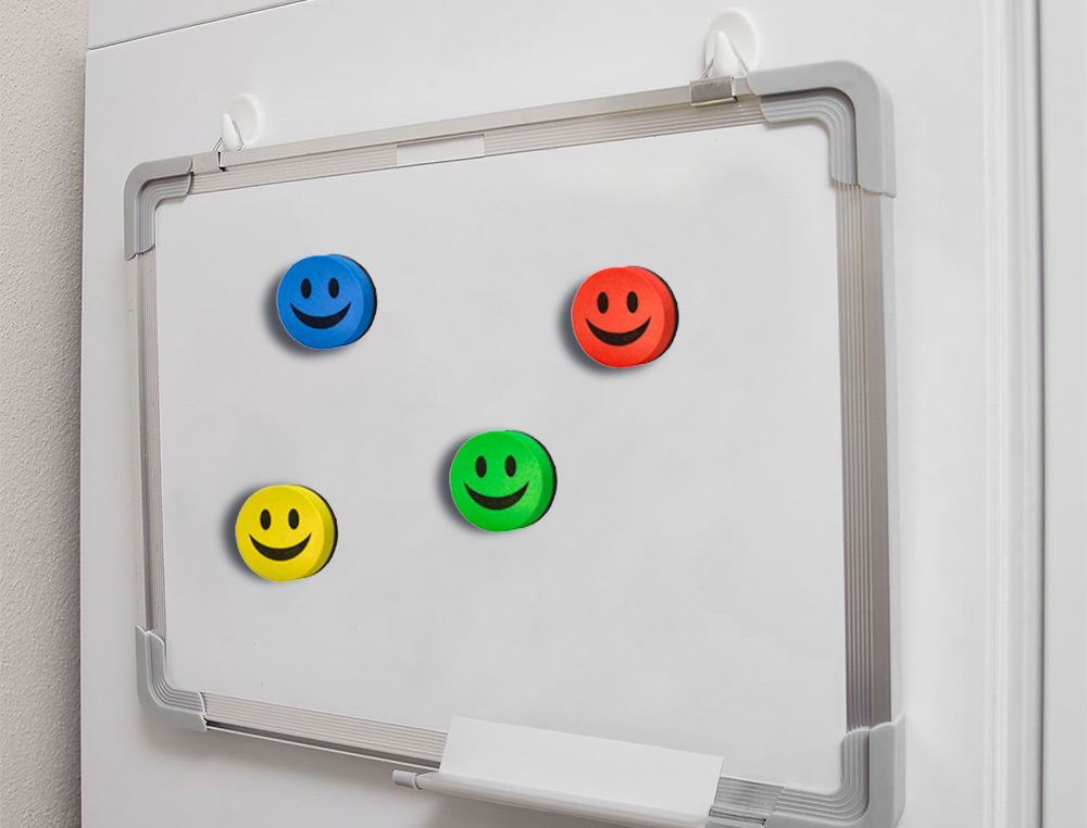 BORRADOR LIDERPAPEL PIZARRA BLANCA REDONDO 5 CM DIAMETRO MAGNETICO CARA SMILEY COLORES SURTIDOS