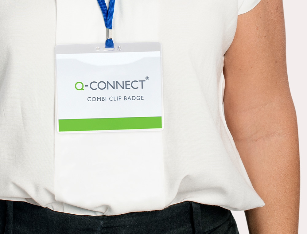 IDENTIFICADOR Q-CONNECT CON CORDON PLANO AZUL A6 154X127 MM APERTURA SUPERIOR