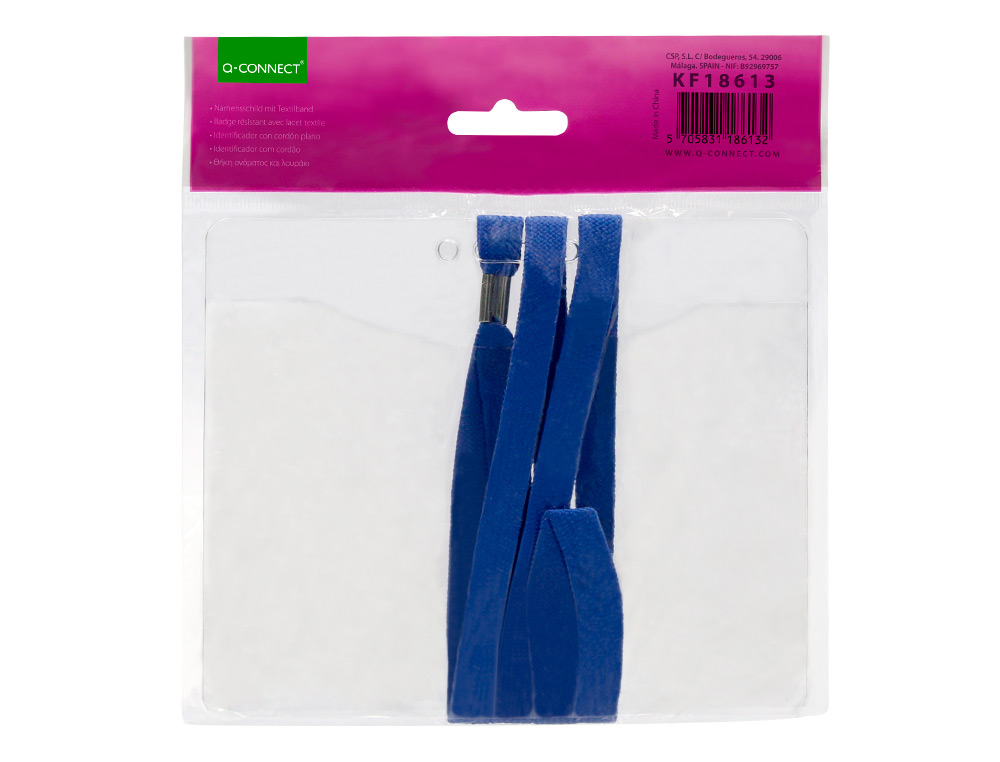 IDENTIFICADOR Q-CONNECT CON CORDON PLANO AZUL A6 154X127 MM APERTURA SUPERIOR