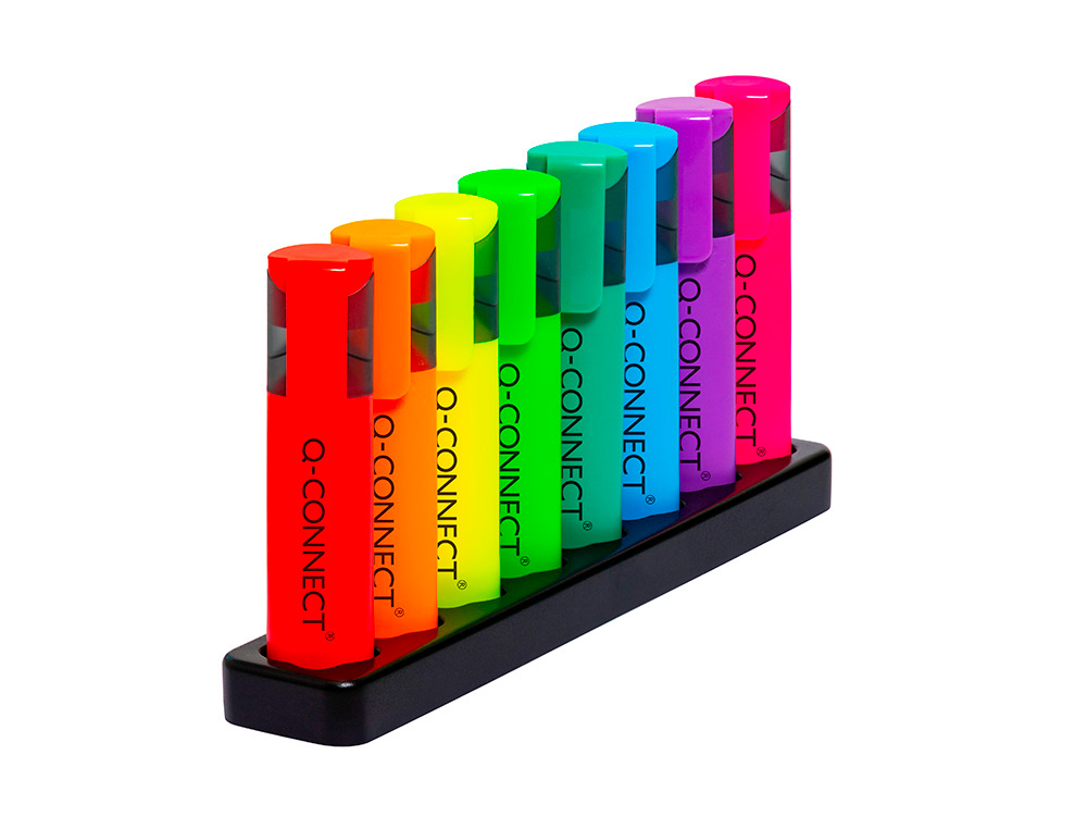 ROTULADOR Q-CONNECT FLUORESCENTE NEON PUNTA BISELADA ESTUCHE DE SOBREMESA 8 COLORES SURTIDOS