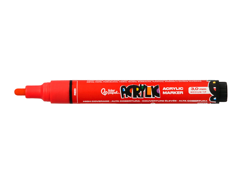 ROTULADOR LIDERPAPEL ACRYLIC BASE AGUA TODO TIPO DE SUPERFICIE PUNTA REDONDA 3MM CAJA DE 8 UNIDADES COLORES INTENSOS