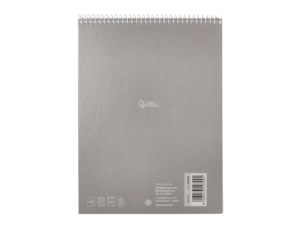 CUADERNO ESPIRAL LIDERPAPEL DIN A5 APAISADO SMART TAPA BLANDA 80H 75GR CUADRO 4MM CON MARGEN COLORES SURTIDOS