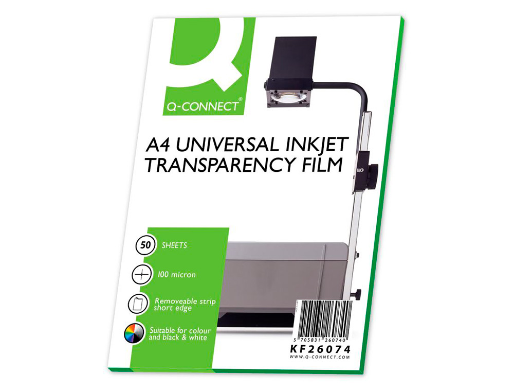 TRANSPARENCIA Q-CONNECT DIN A4 DE ALTA CALIDAD KF26074 PARA INK-KET CAJA DE 50 HOJAS