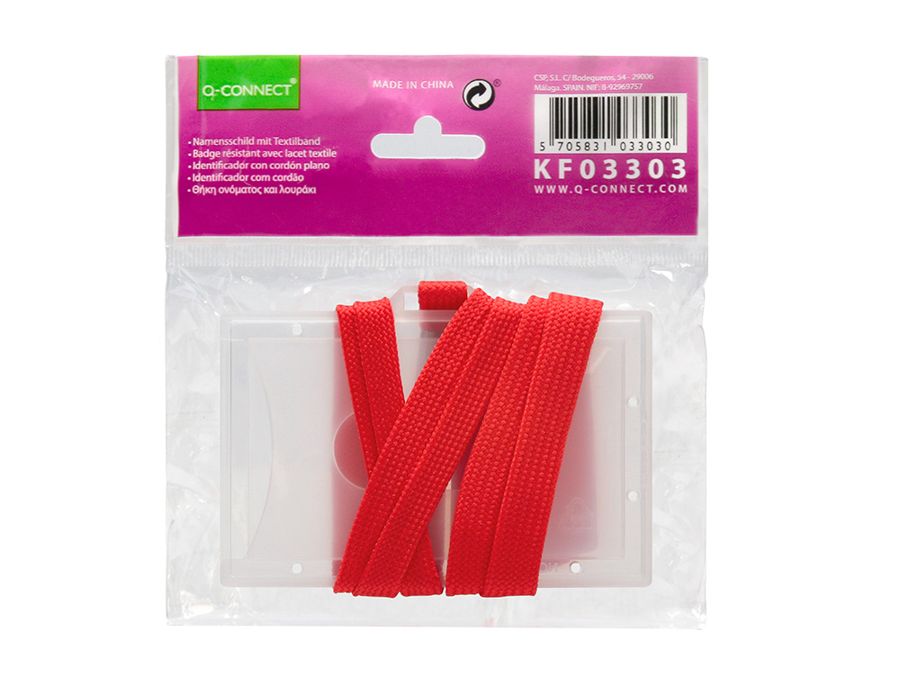IDENTIFICADOR Q-CONNECT KF03303 CON CORDON PLANO ROJO Y APERTURA LATERAL 94X60 MM