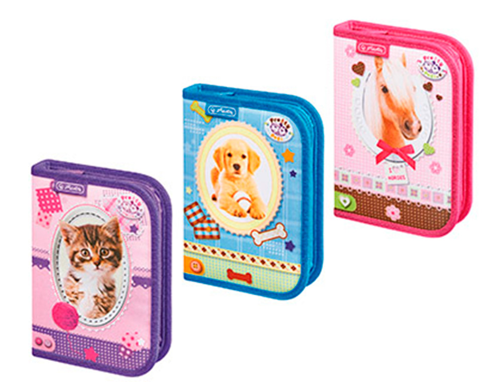 PLUMIER ESCOLAR HERLITZ CON CREMALLERA 19 PIEZAS PRETTY PETS 203X140X35 MM