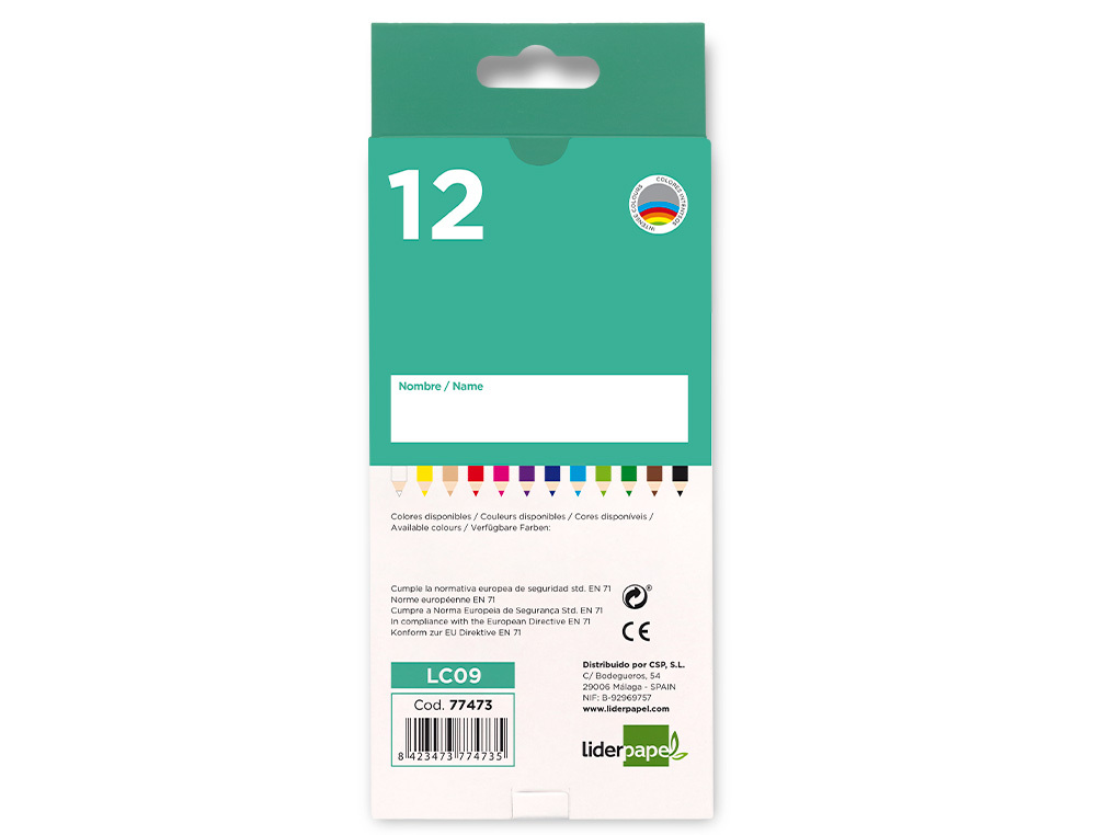 LAPICES DE COLORES ACUARELABLES LIDERPAPEL CAJA DE 12 UNIDADES COLORES SURTIDOS