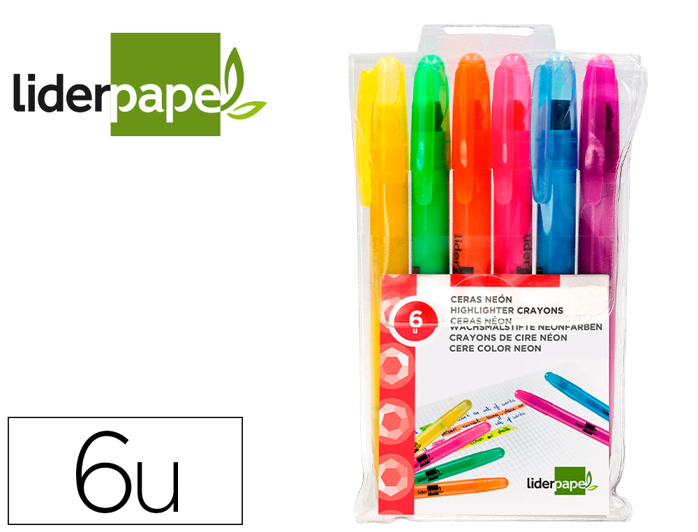 MARCADOR DE CERA GEL LIDERPAPEL FLUORESCENTE ESTUCHE 6 UNIDADES COLORES SURTIDOS