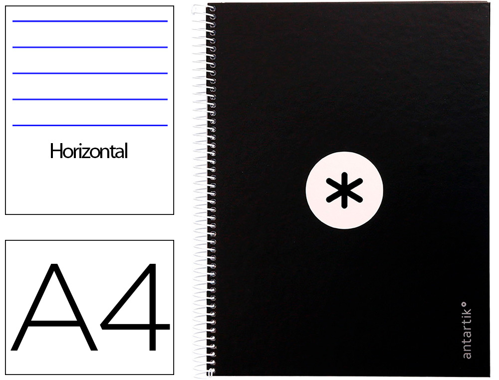 CUADERNO ESPIRAL A4 MICRO ANTARTIK TAPA FORRADA80H 90 GR HORIZONTAL 1 BANDA 4 TALADROS COLOR NEGRO