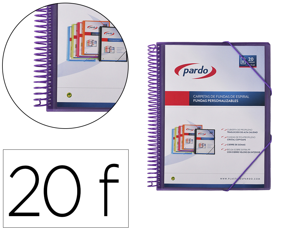 CARPETA PARDO ESCAPARATE CON ESPIRAL 20 FUNDAS FOLIO PERSONALIZABLE COLOR LILA