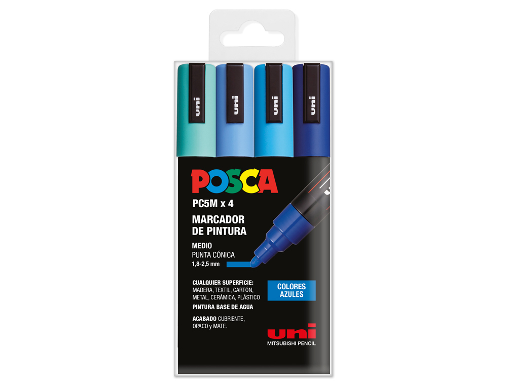 ROTULADOR UNI POSCA PC-5M/4C ESTUCHE DE 4 UNIDADES COLORES AZULES SURTIDOS