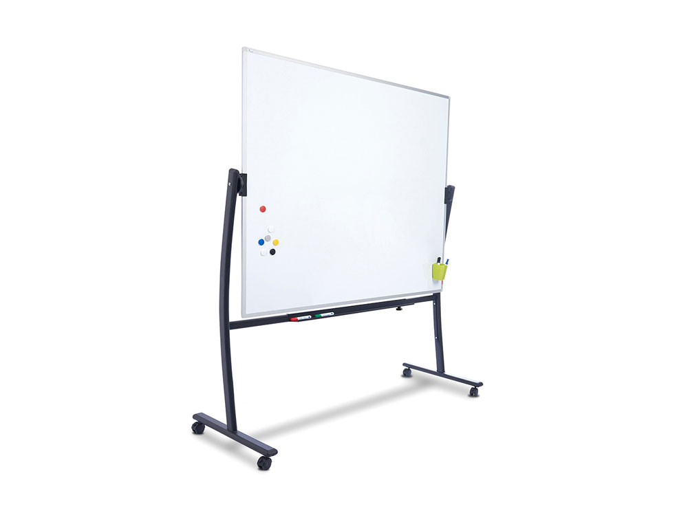 PIZARRA BLANCA ROCADA ACERO LACADO MAGNETICO MARCO ALUMINIO DOBLE CARA VOLTEABLE CURVE 120X150 CM